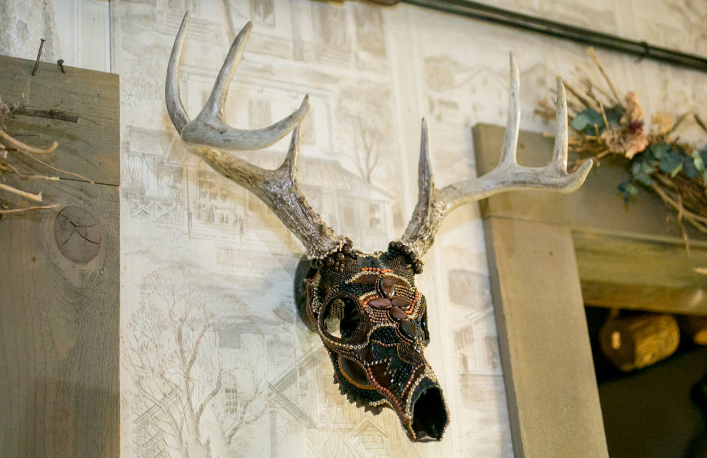 Ancient Warrior Whitetail Buck Beaded Skull Wall Mount