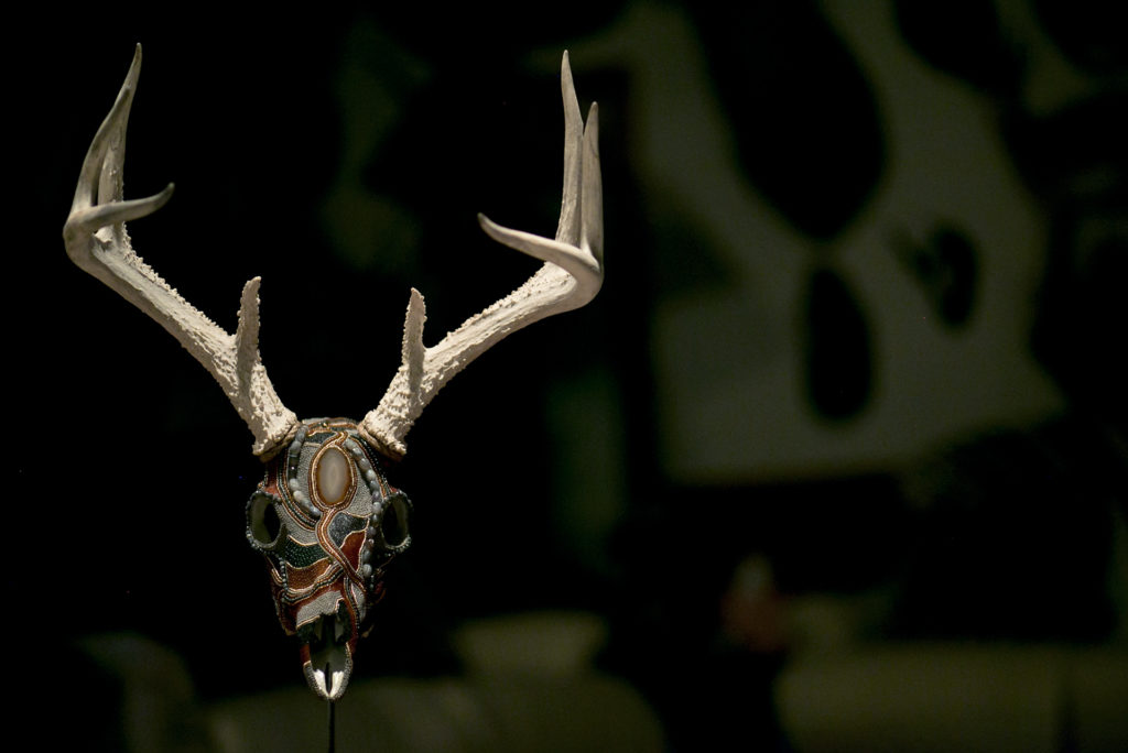 Mysterious, a whitetail buck rustic-chic beaded skull art taxidermy alternative