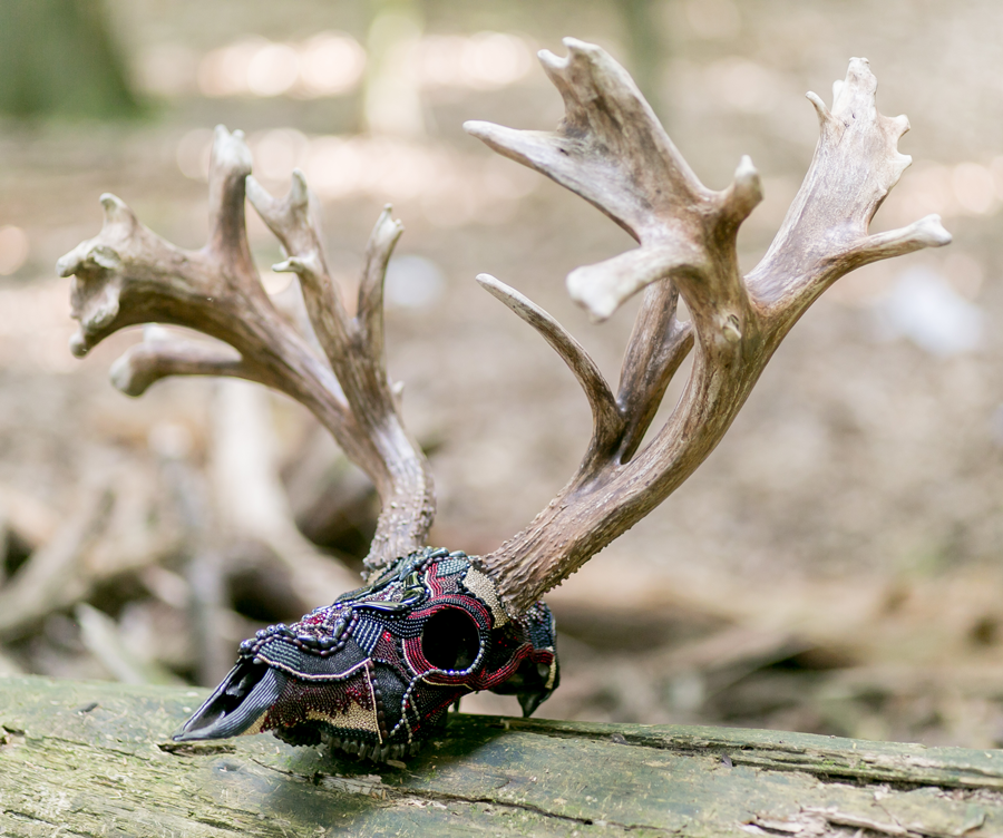 Thor, a non-typical whitetail beaded skull art piece.