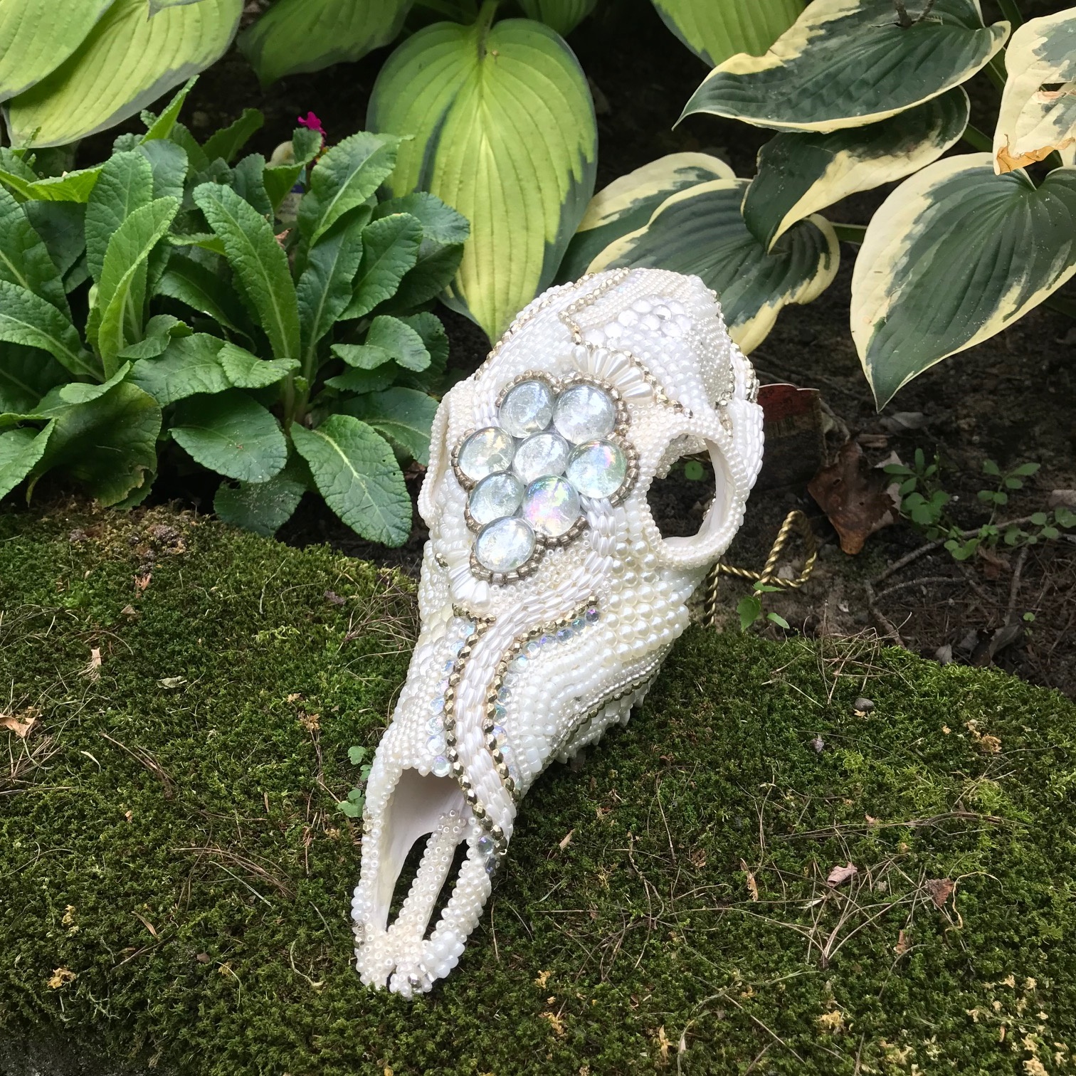 White Doe Beaded Skull Art