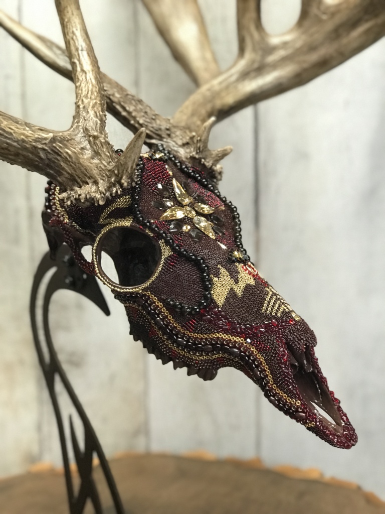 The Preacher, whitetail deer beaded skull art.